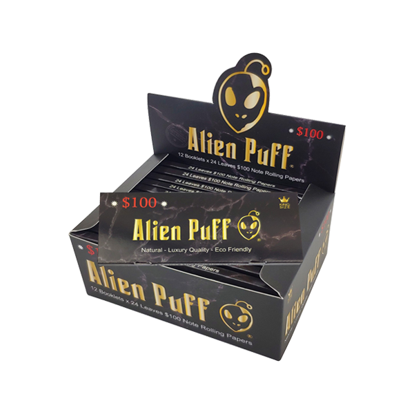 24 Alien Puff Black & Gold King Size $100 Note Rolling Papers ( HP176AP )